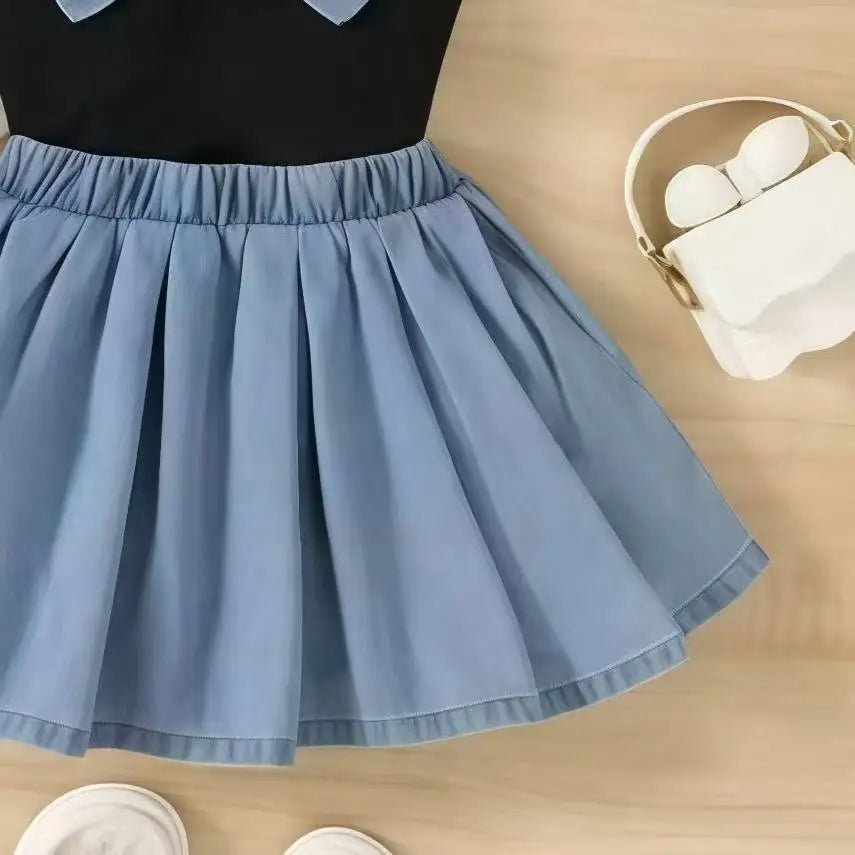 2026 New Summer Girls Elegant Sleeveless Bow Vest & Vintage Denim Princess Dress 9M-4Y - Mom & Kids