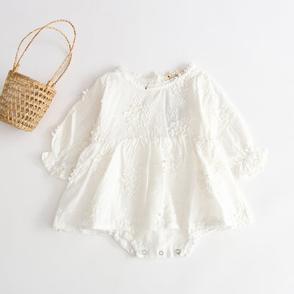 Sweet Young Girl Pure White Embroidered Romper