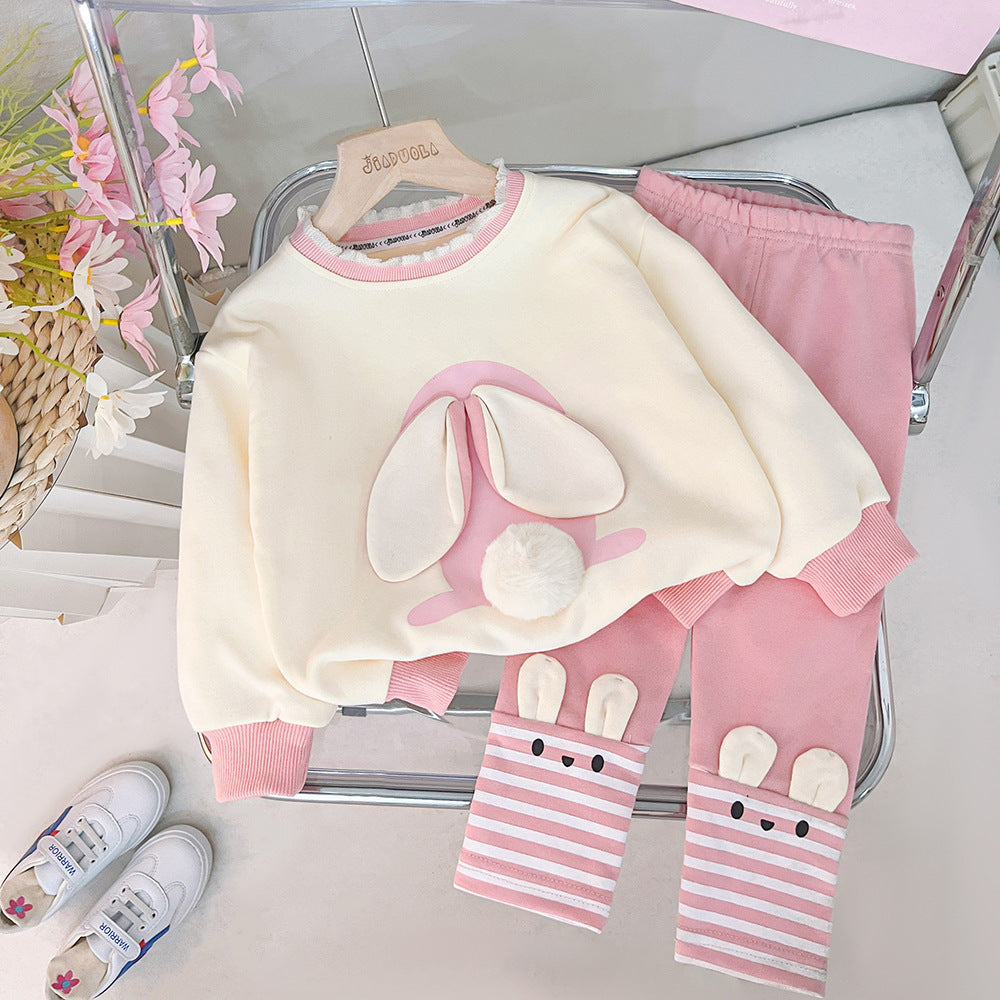 Baby Girl Cute Ears Sweater Cartoon Long Sleeve Leggings Suit (Available)