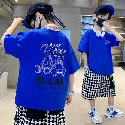 Boys' Fashionable Cartoon Letter Jacket Shorts Two-piece Set