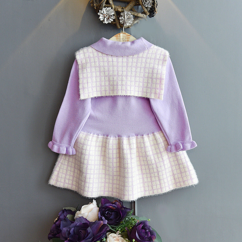Girls' Fashion Personality Preppy Sweater Dress