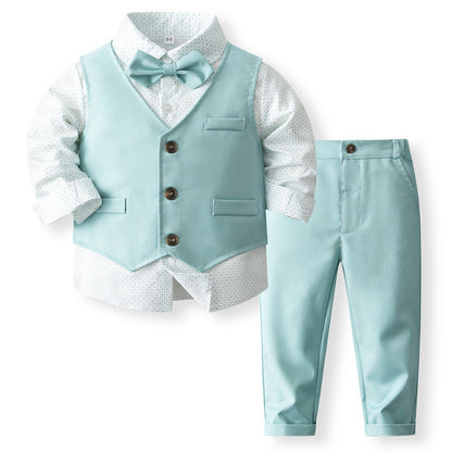 Boy's Waistcoat Suit Spring And Autumn Flower Girl Wedding Clothes Suit
