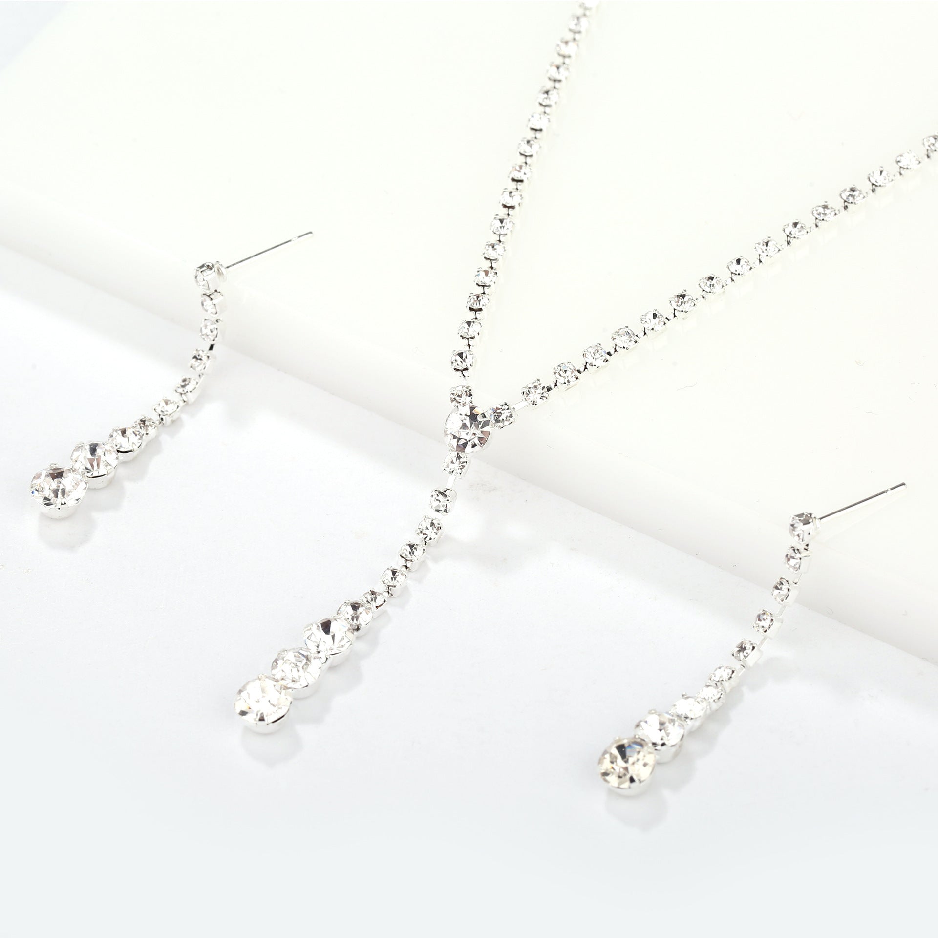 Silver Water Drop Necklace Earrings Two-piece Set Combination