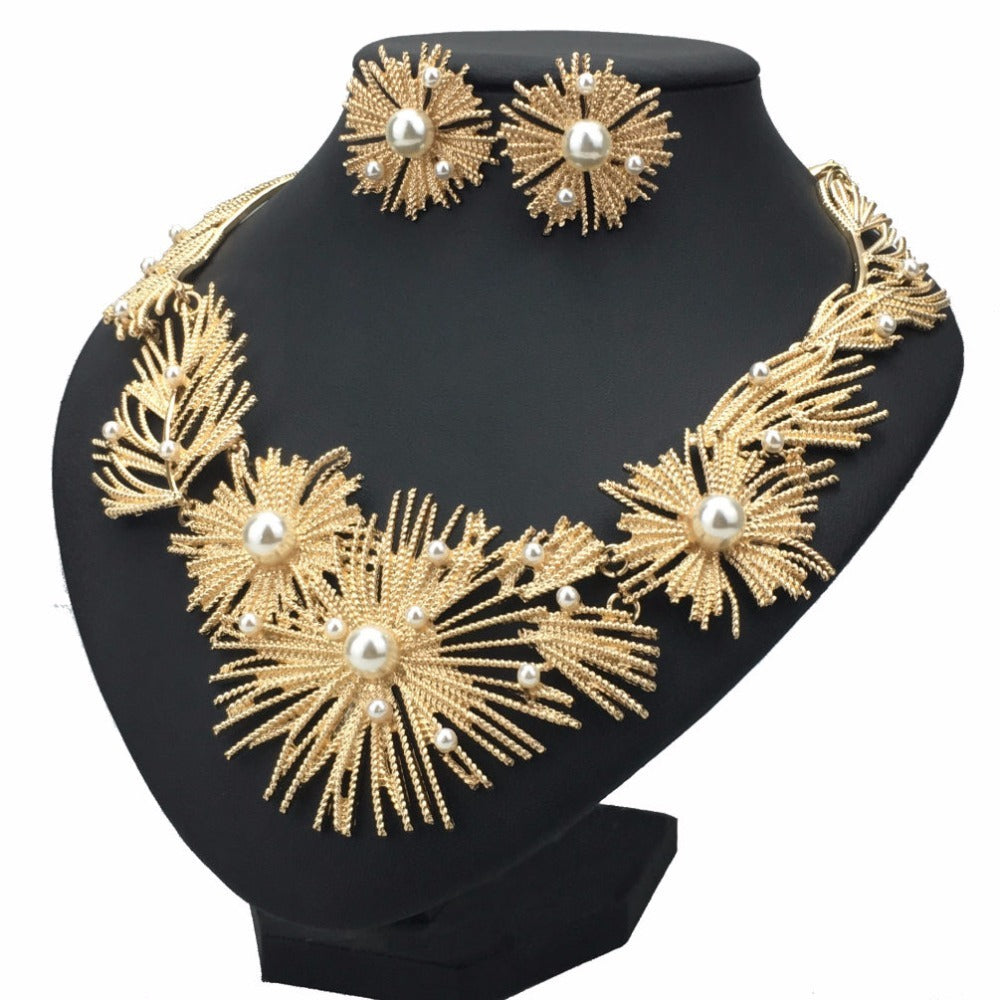 Faux Pearl Wedding Necklace Earrings Set Alloy