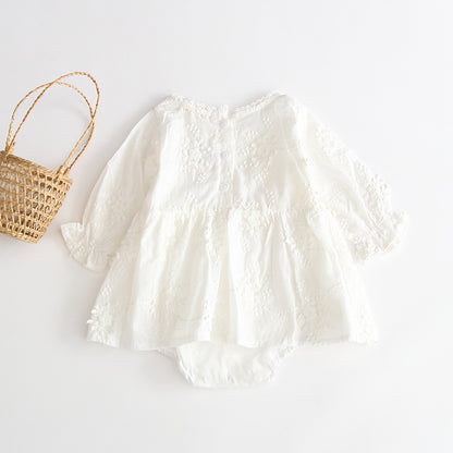 Sweet Young Girl Pure White Embroidered Romper