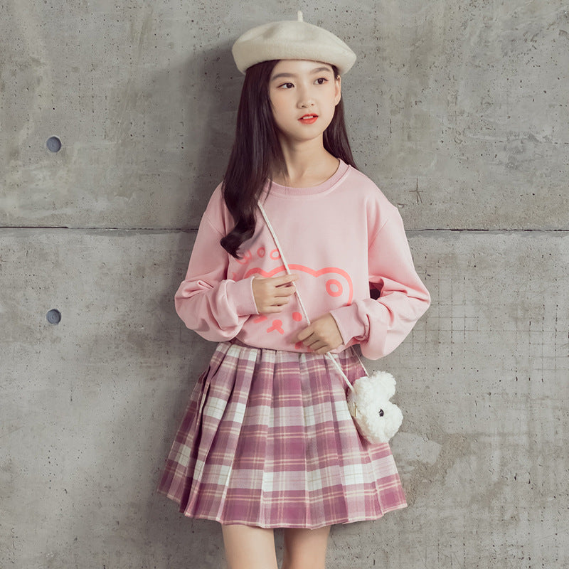 Girls Autumn Net Celebrity Cotton Sweater Long-sleeved Big Children's Suit