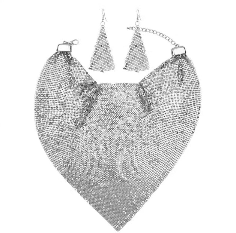 Set of 3 Triangular Scarf Necklace Earrings