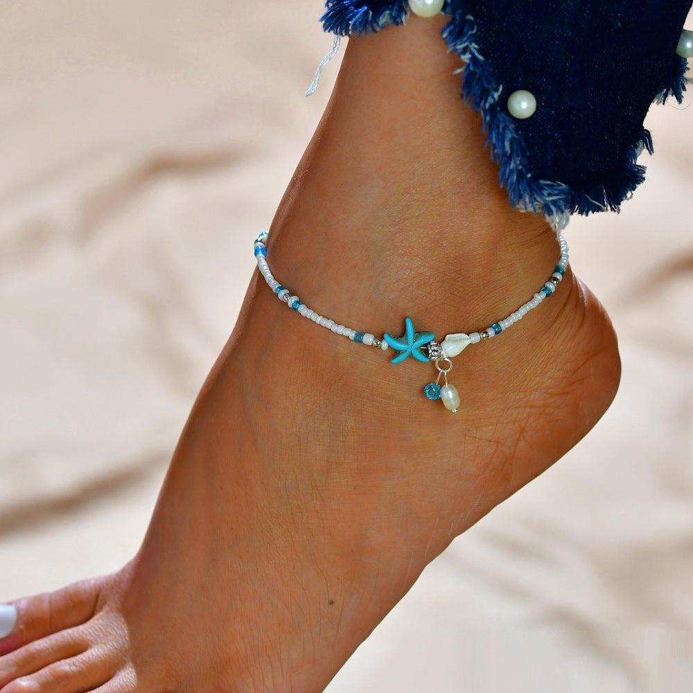 Starfish shell beach anklet (Available)
