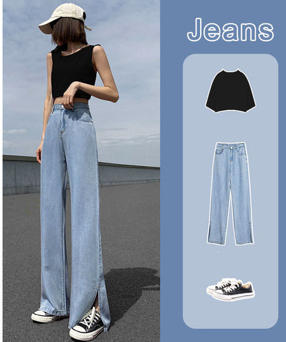 New Loose Straight High Waist Summer Ice Silk Wide-leg Pants