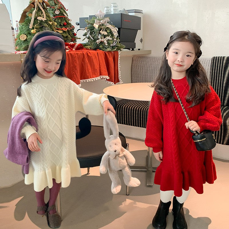 Girls' Fried Dough Twist Knitting Fishtail Sweater Dress