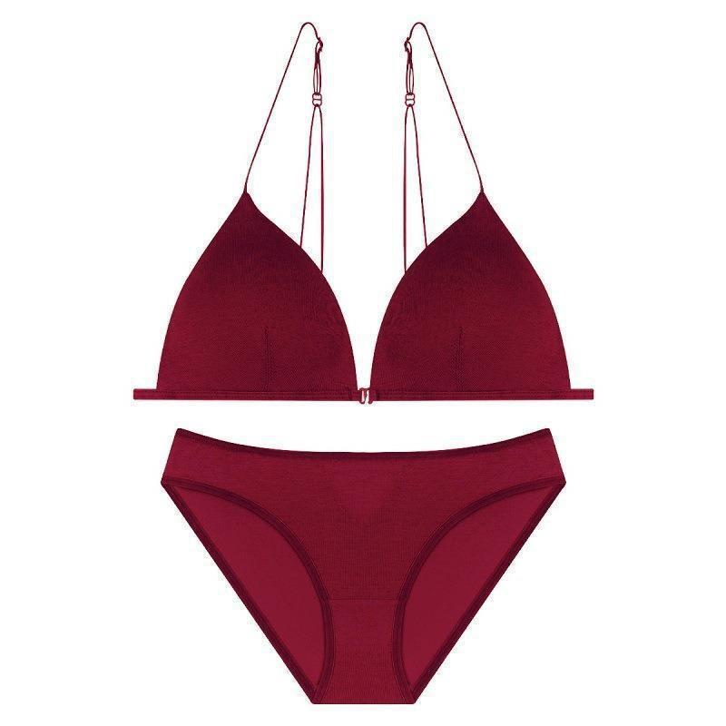 French Sexy Underwear Women's Front Buckle Triangle Cup Wireless Bra Thin