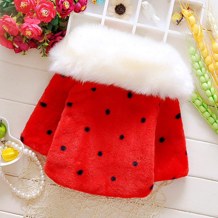 New Baby Girl Winter Coat Cloak Fur Collar Warm Thick Velvet Children's Clothes Kids