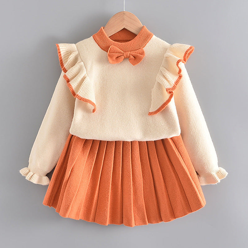 Girls flying sleeve knitted sweater suit