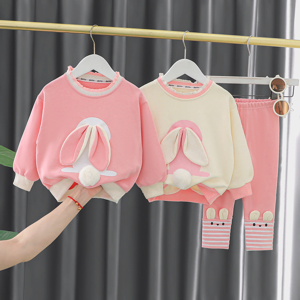 Baby Girl Cute Ears Sweater Cartoon Long Sleeve Leggings Suit (Available)