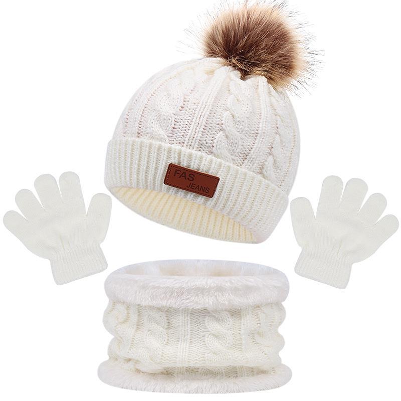 Children's Autumn And Winter New Hat Scarf Gloves Three-piece Hat Suit (Available)