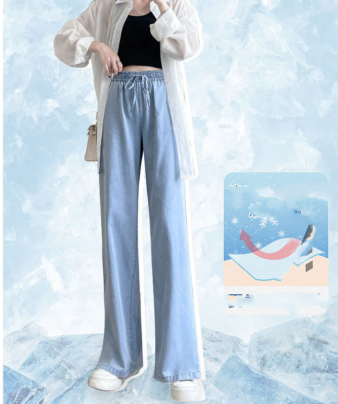 New Loose Straight High Waist Summer Ice Silk Wide-leg Pants