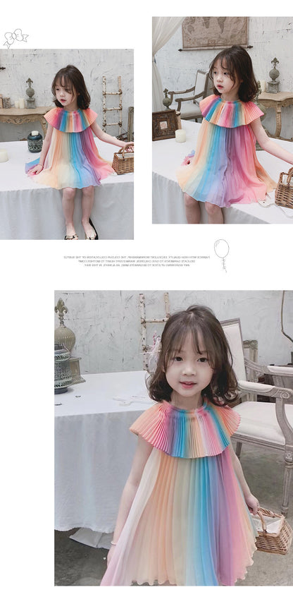 Girl's Rainbow Pleated Princess Dress