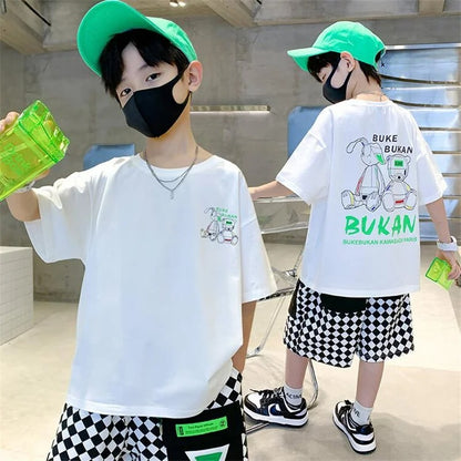 Boys' Fashionable Cartoon Letter Jacket Shorts Two-piece Set