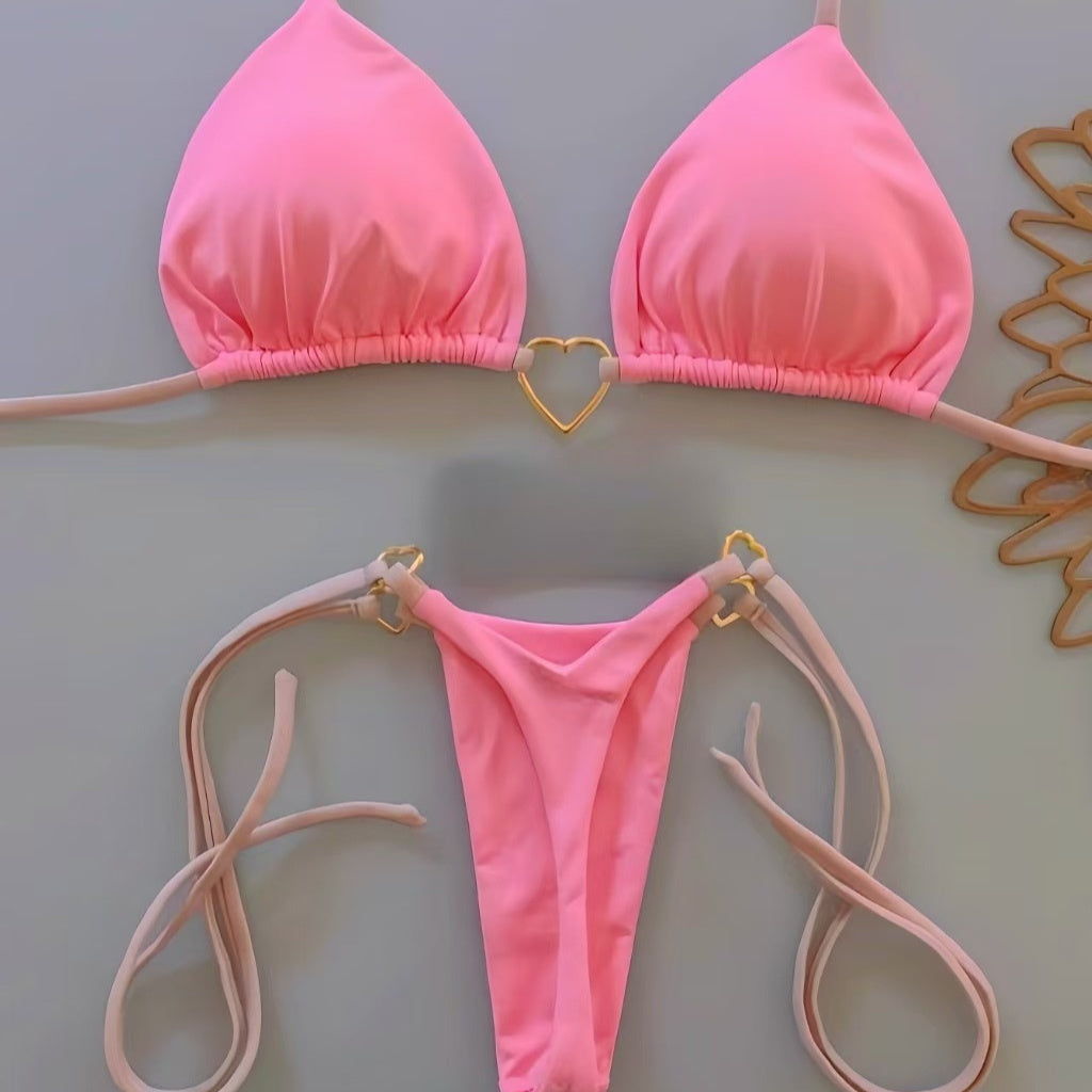 New Nylon Solid Color Love Bikini Suit (Available)