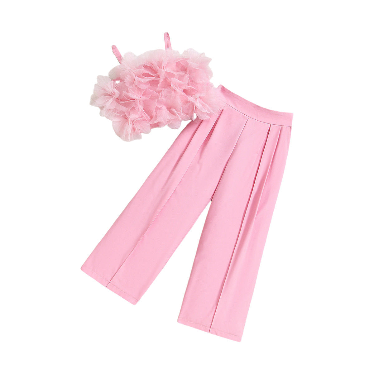 Mesh Three-dimensional Flower Sling Top Slim Fit Suit Pants Suit  (Available)