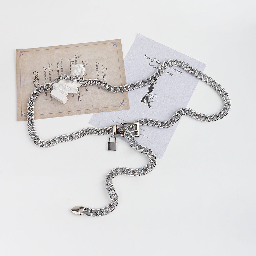 New Hip Hop Fashion For Men And Women Metal Waist Chain Padlock Pendant Versatile Jeans Skirt Accessories Thick Chain (Copy)