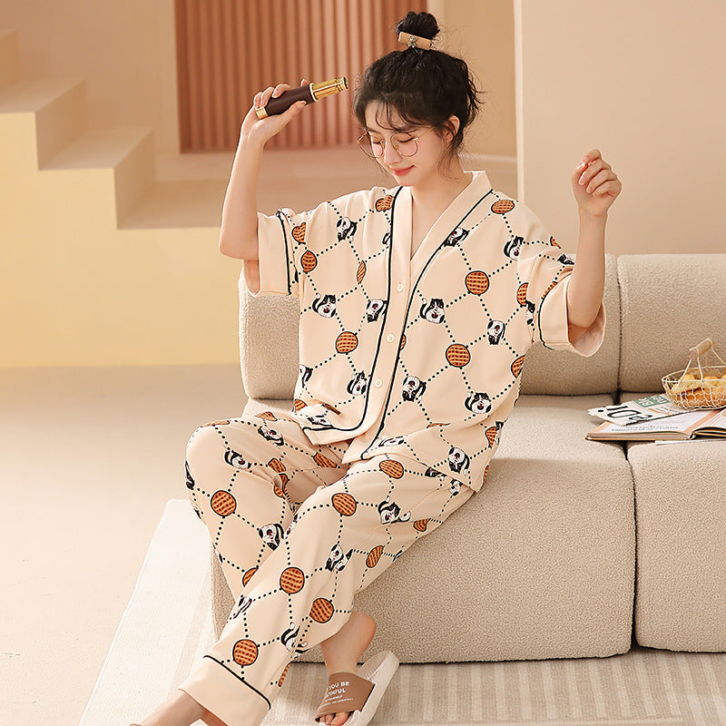Women's Pajamas Pure Cotton Short-sleeved And Trousers Cardigan Homewear