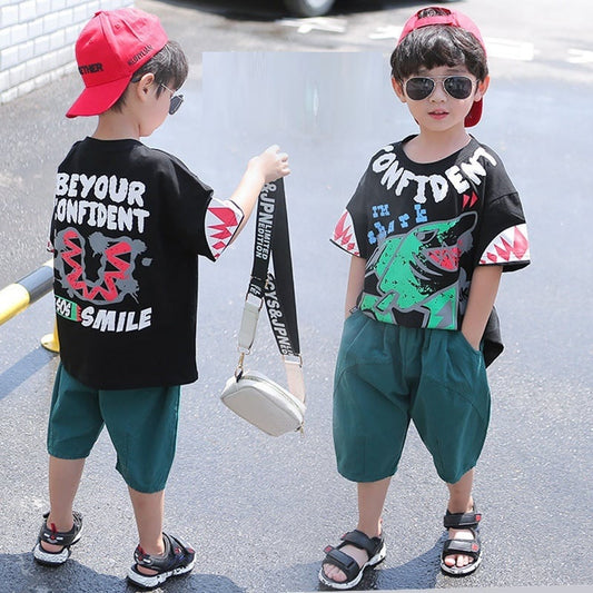 Summer New Boys T-shirts Kids Short Sleeve + Pants Set 2 Pieces Sets Kids Clothes Baby Boys