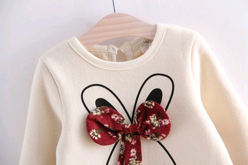 Autumn girls dress children's floral bow and velvet dress