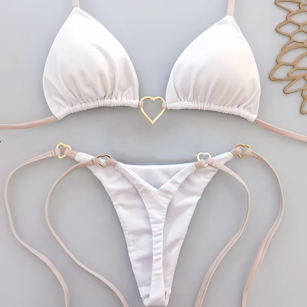 New Nylon Solid Color Love Bikini Suit (Available)