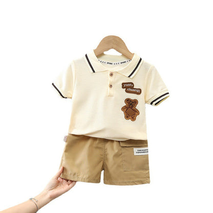Boys Summer Suit Summer New Children's Boys' Fashion Short-sleeved Cartoon Shirt Two-piece Set