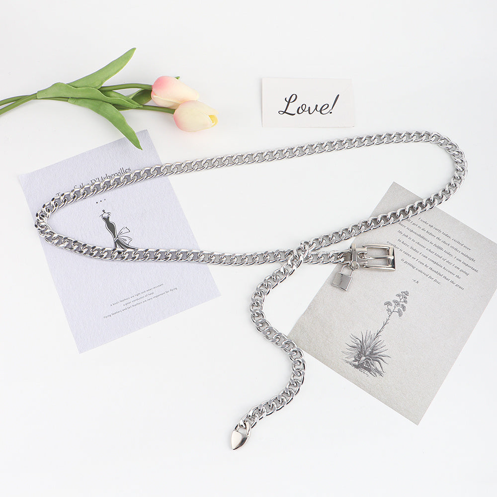 New Hip Hop Fashion For Men And Women Metal Waist Chain Padlock Pendant Versatile Jeans Skirt Accessories Thick Chain (Copy)