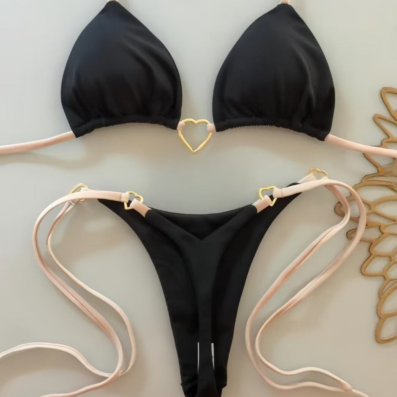 New Nylon Solid Color Love Bikini Suit (Available)