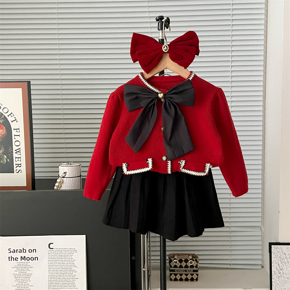 Autumn And Winter Bowknot Knitted Puff Sleeve Classic Style