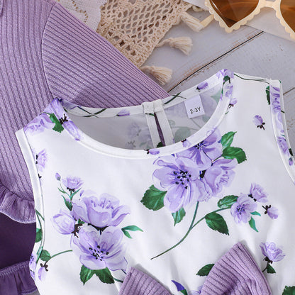 Girls' Colorful Suspender Skirt Solid Color Coat Set