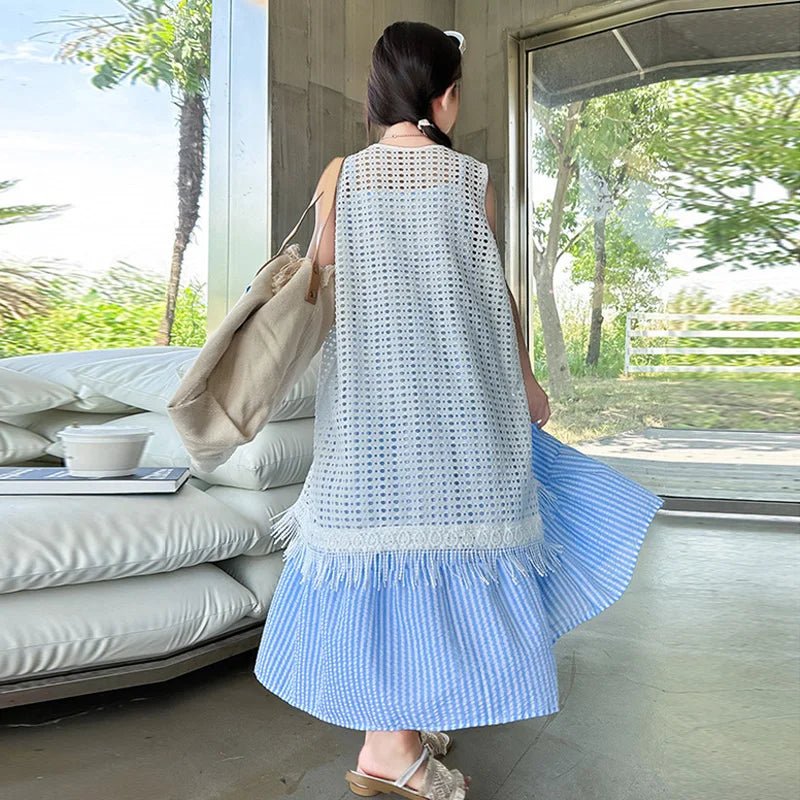 5-14Years Old Girls Dress Children Summer Sweet Beach Holiday Gown Kids Dresses Teenager Sleeveless Clothing Sets - Mom & Kids