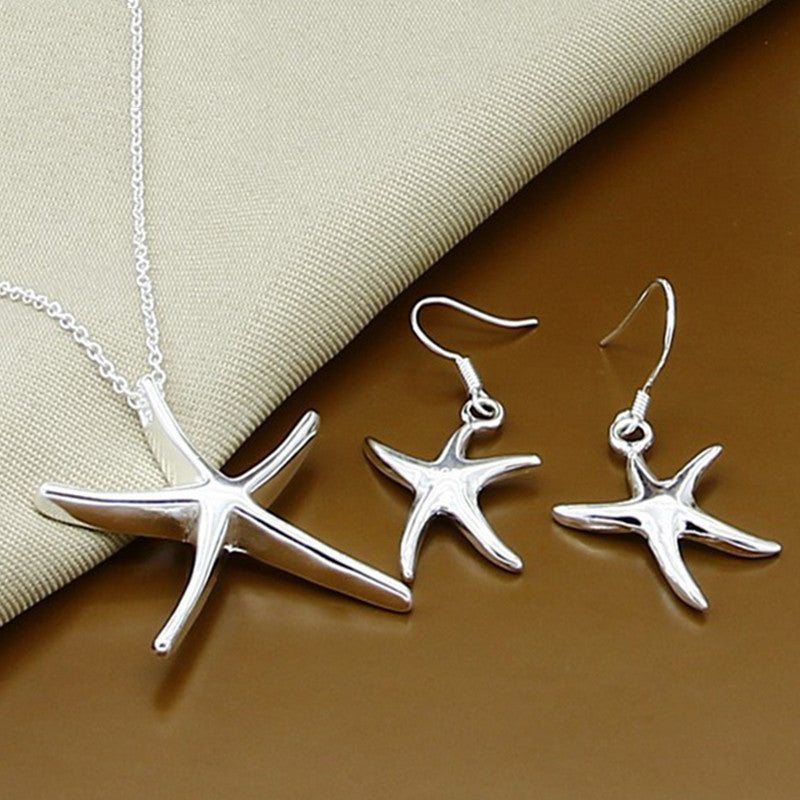 Silver-plated Starfish Necklace And Earrings Set
