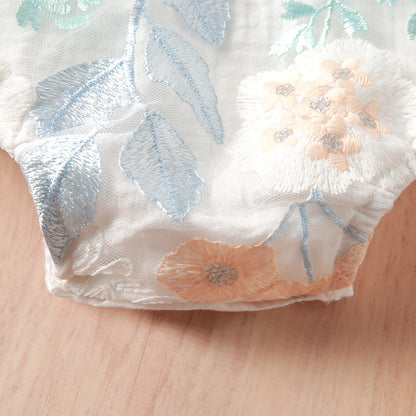 Baby Girl Romper Lace Sleeve Embroidered  Back Tulle Jumpsuit