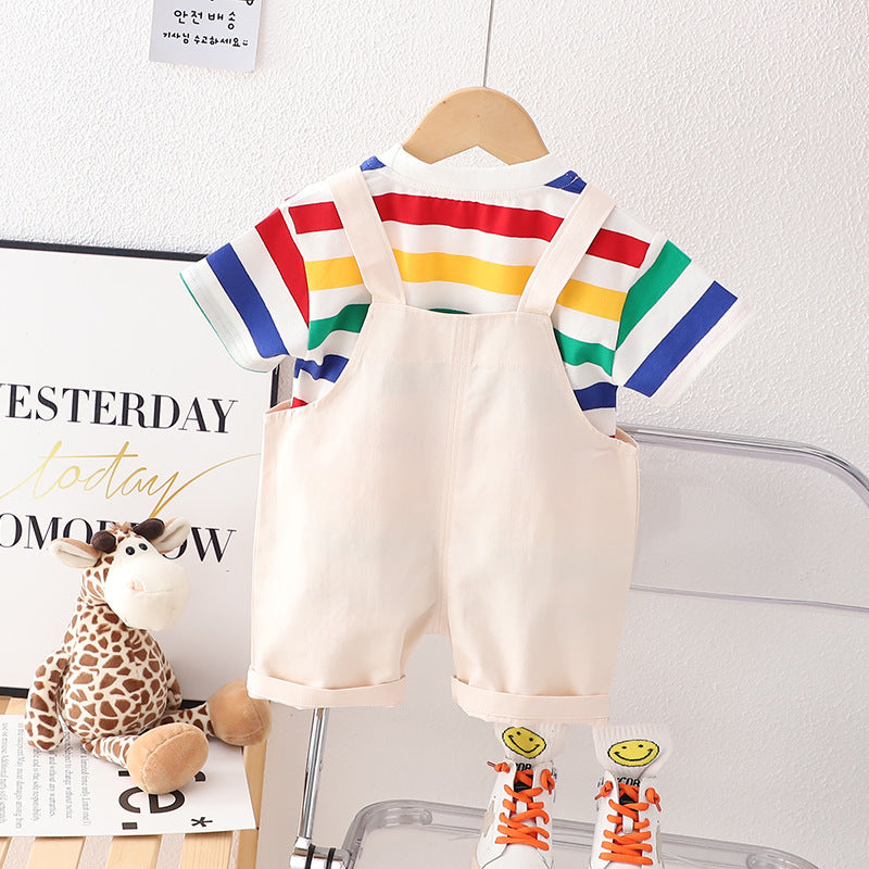 Boys' Summer Casual Suspender Trousers Short Sleeve Suit (Available)