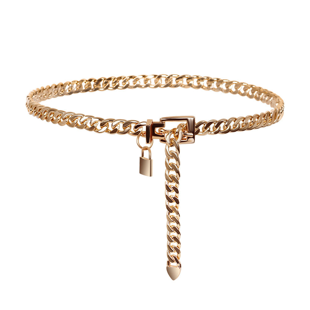 New Hip Hop Fashion For Men And Women Metal Waist Chain Padlock Pendant Versatile Jeans Skirt Accessories Thick Chain (Copy)