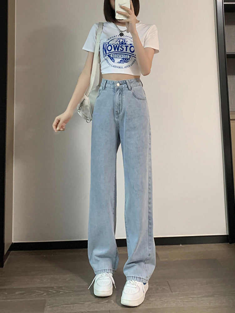 Small High Waist Thin Loose Straight Ninth Wide Leg Pants