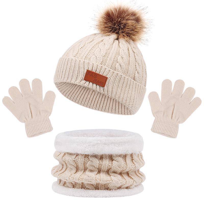 Children's Autumn And Winter New Hat Scarf Gloves Three-piece Hat Suit (Available)