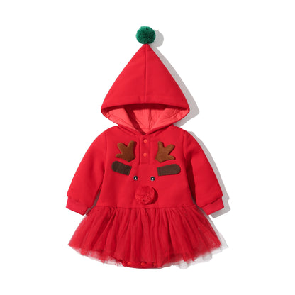 Baby Autumn And Winter Clothes Christmas Romper Hooded Baby Bloomer With Skirt Jumpsuit