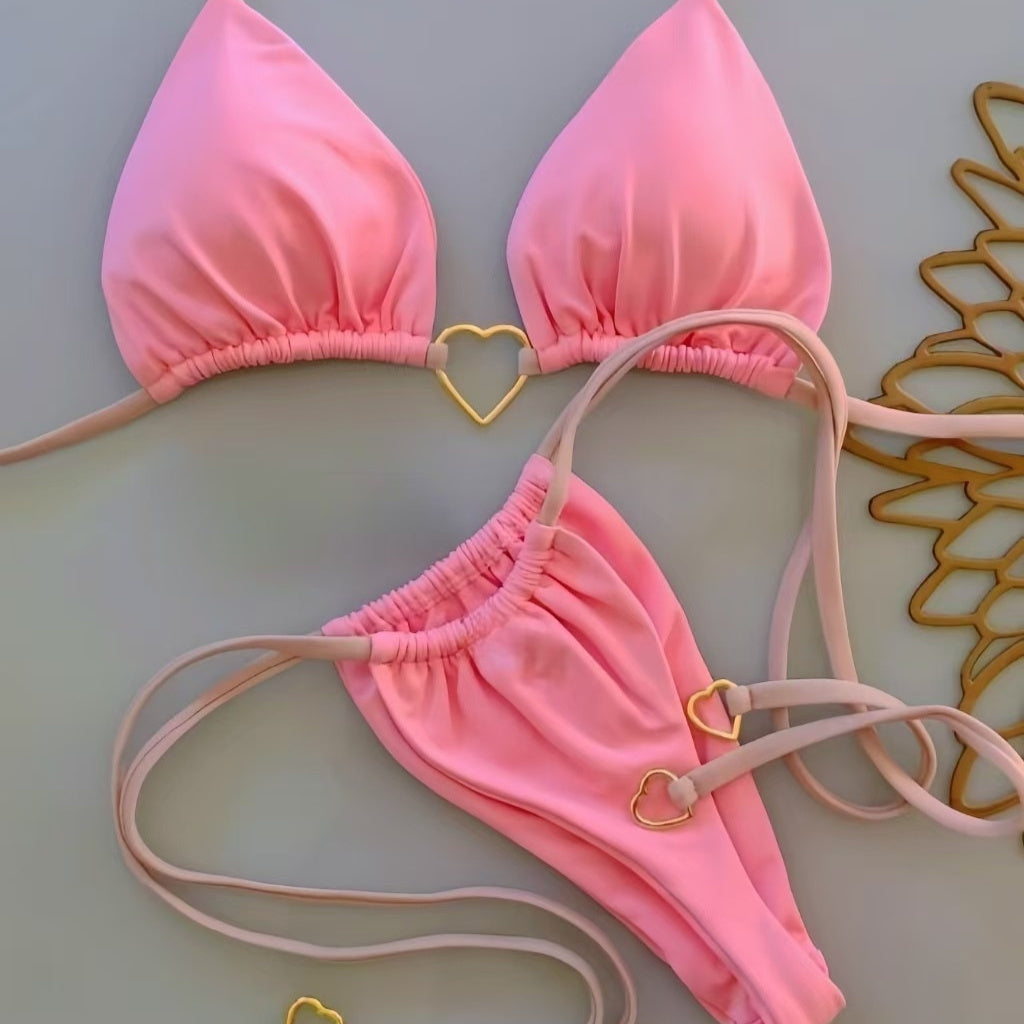 New Nylon Solid Color Love Bikini Suit (Available)