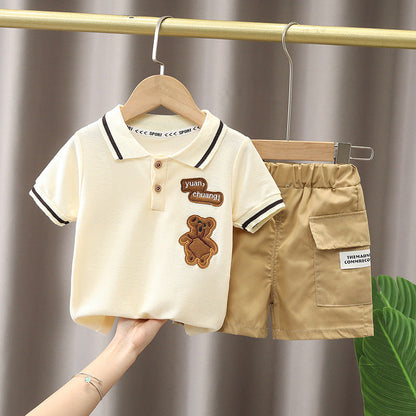 Boys Summer Suit Summer New Children's Boys' Fashion Short-sleeved Cartoon Shirt Two-piece Set