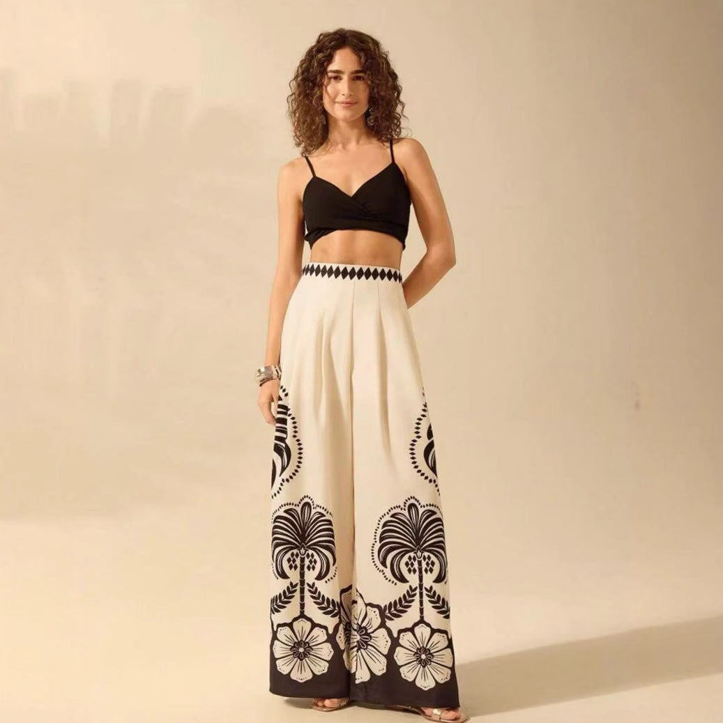 Women's Printed Casual Loose High-Waist Wide-Leg Pants