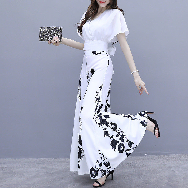Loose High Waist Slimming Printed Wide-leg Pants