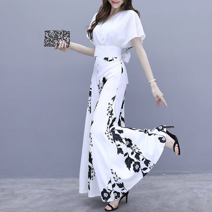 Loose High Waist Slimming Printed Wide-leg Pants