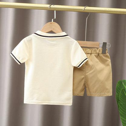 Boys Summer Suit Summer New Children's Boys' Fashion Short-sleeved Cartoon Shirt Two-piece Set