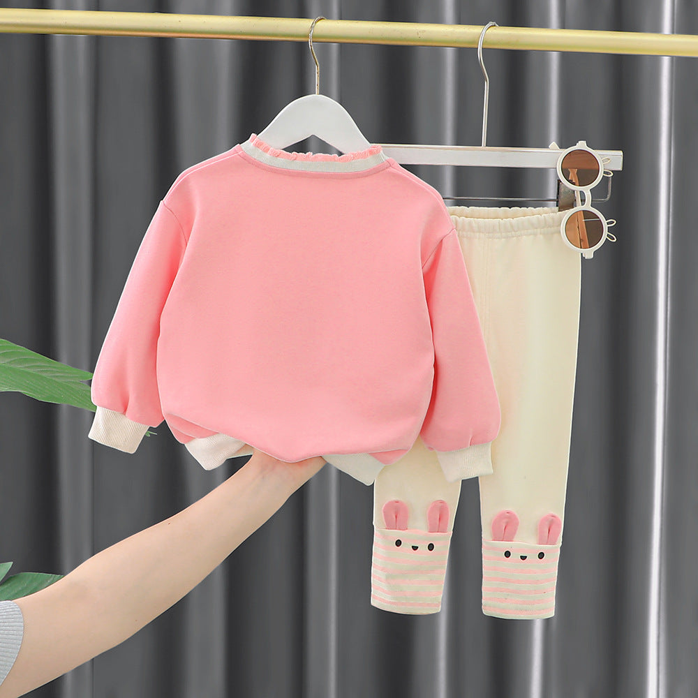 Baby Girl Cute Ears Sweater Cartoon Long Sleeve Leggings Suit (Available)