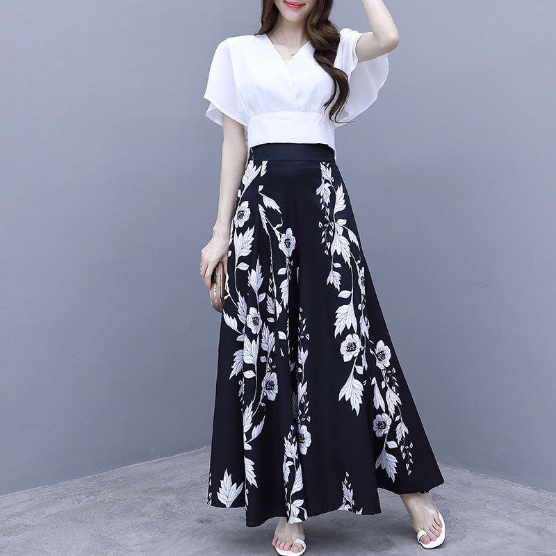 Loose High Waist Slimming Printed Wide-leg Pants